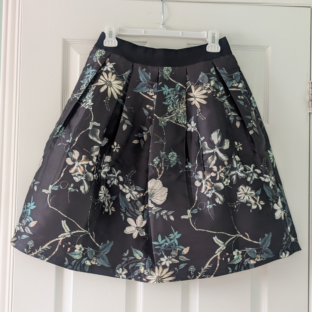 Simons Black Floral A-Line Skirt